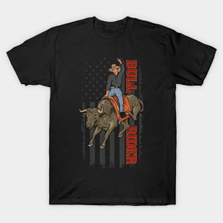 Vintage American Flag Bull Riding Gift Rodeo Bull Rider T-Shirt